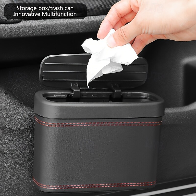 Universal Car Trash Can Vehicle Trash Bin Car Seat Back & Door Hanging Storage Box Multi-Functional Car Accessories Foldable Trash Bag Organizer Lidded Car Trash Can