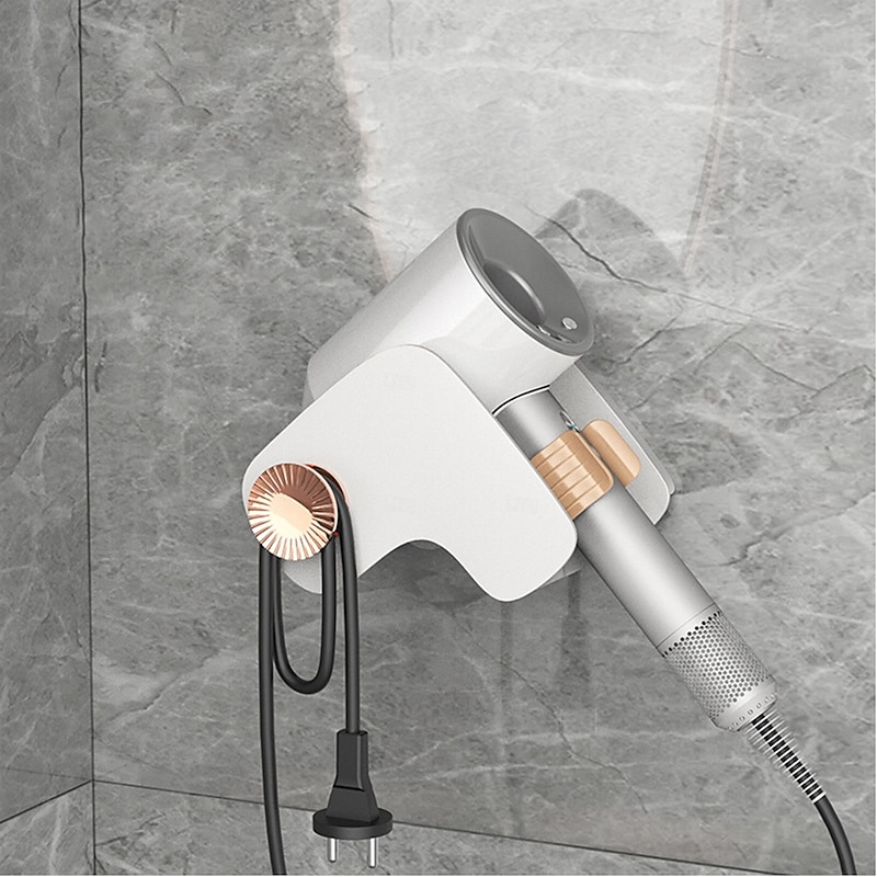 Wall Mounted Hair Dryer Holder for Bathroom, No-Drill Blow Dryer Rack, Minimalist Luxury Style Storage Shelf for Hair Tools4