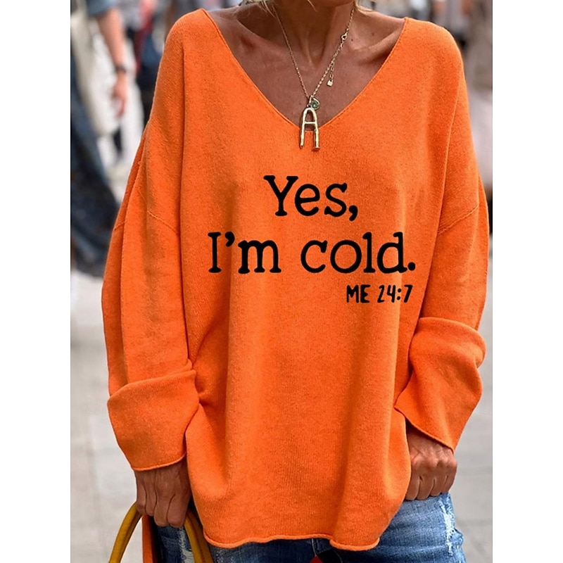 Women's Blouse Letter Stylish Casual Long Sleeve V Neck Regular Tops Daily Print Black White Pink Orange Green Spring Fall Prefall