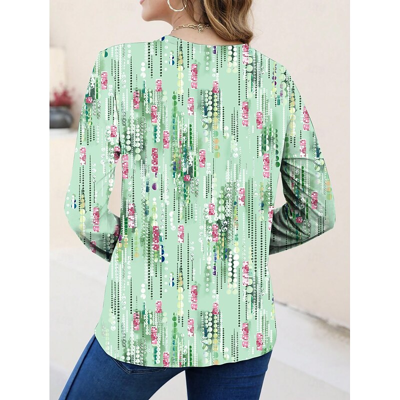 Women's T shirt Long Sleeve Crew Neck Long Sleeve Tunic Graphic Geometric Abstract Elegant Vintage Stylish Regular Tops Daily Print Pink Blue Purple Green Prefall2
