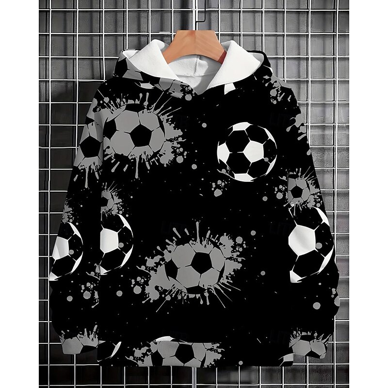 Boys' 3D Football Hoodie Long Sleeve Spring Fall Fashion Streetwear Kids 4-12 Years Hooded Outdoor Casual Daily Regular Fit