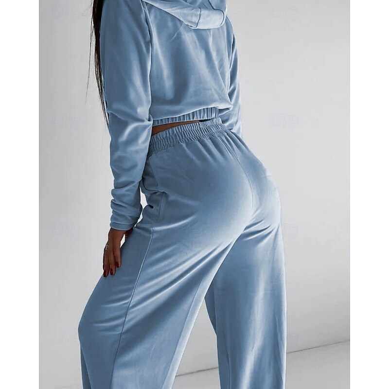 Women's Tracksuit Sweatpants Wide Leg Pants Cropped Zipper Pocket Solid Colored Clothing Suit Fall Black Blue Spandex Gym Athleisure Running Thermal Warm Windproof Long Sleeve Sport Activewear4