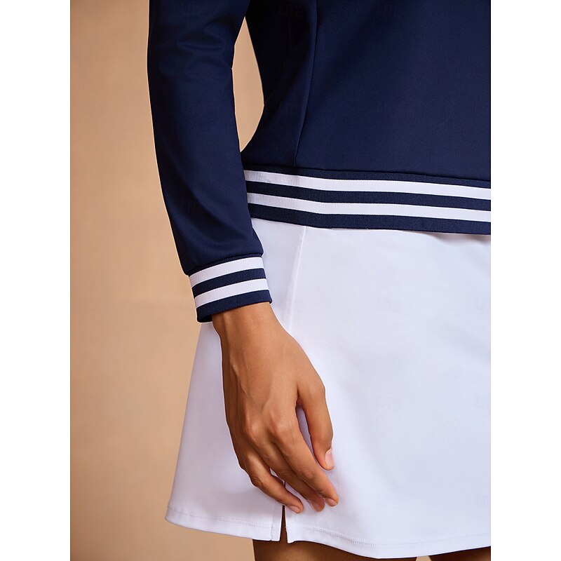 Women's Golf Polo Shirt Lake blue Black White Long Sleeve Ladies Golf Attire Clothes Outfits Wear Apparel4