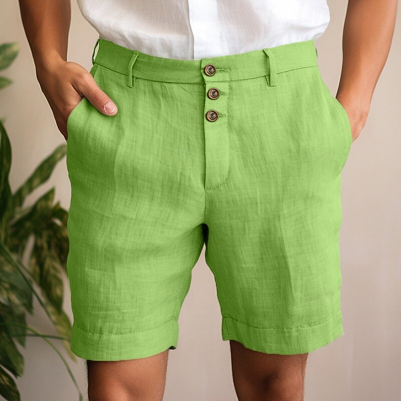 Men's Shorts Linen Shorts Summer Shorts Beach Shorts Buttons Pocket Straight Leg Plain Comfort Breathable Short Casual Daily Holiday Fashion Designer Black White3