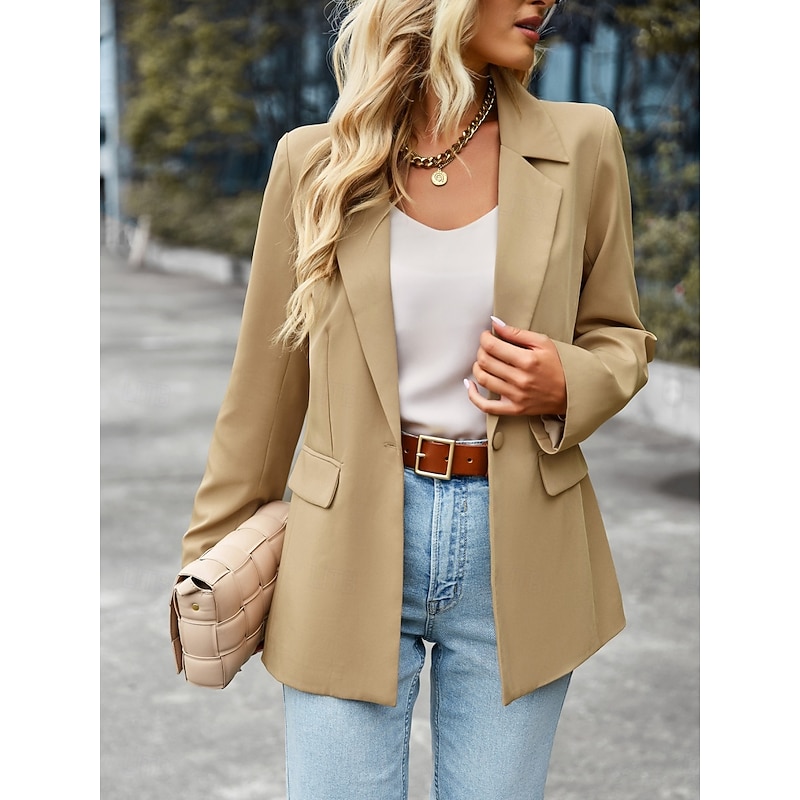 Women's Blazer Breathable Comfortable Pocket Casual Plain Office Street Casual Daily Wear Single Breasted Regular Turndown Regular Fit Long Sleeve Outerwear Black White Green Summer3