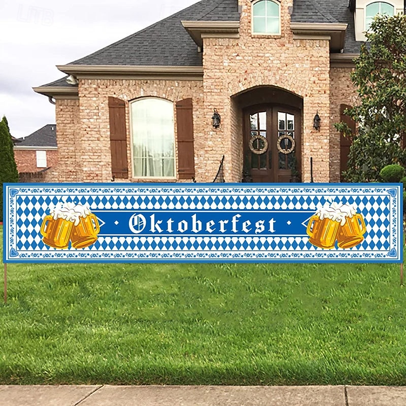 Oktoberfest Fence Banner for German October Fest Themed Party Decoration Blue Bavarian Flag Check Hanging Banners for Beer Party Supply2