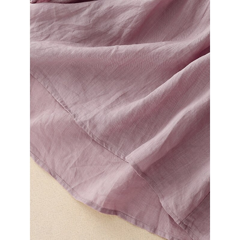 Women's Cotton Linen Shirts Solid Color Basic Casual Half Sleeve V Neck Regular Tops Daily White Pink Blue Purple Summer3