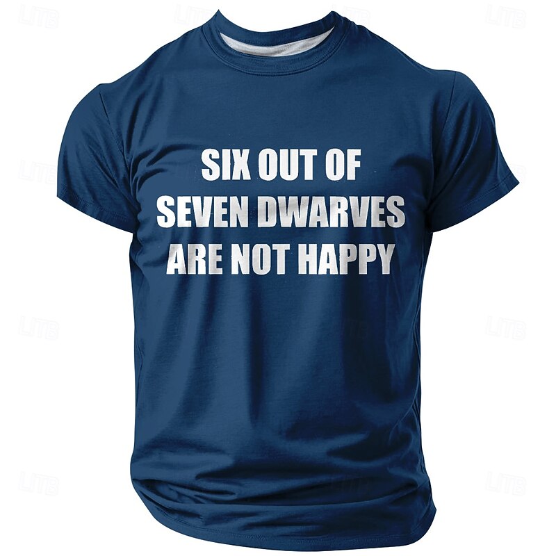 Men's Funny Pun T-Shirt - Six Out of Seven Dwarves Are Not Happy Quote Short Sleeve Graphic Tee