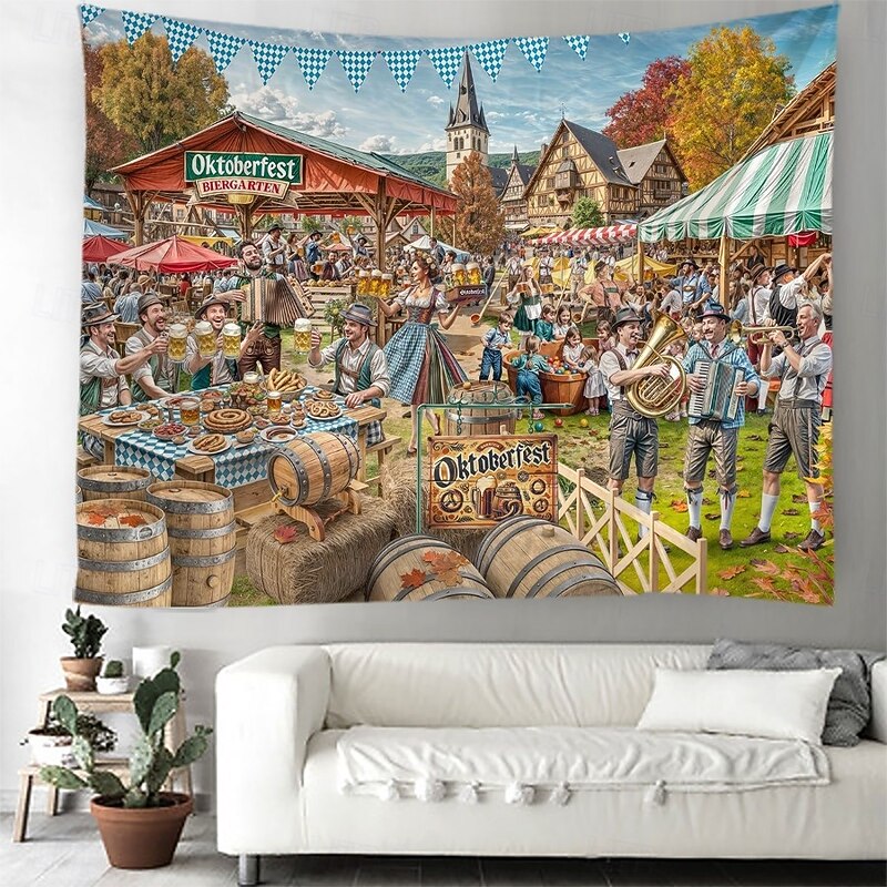 Oktoberfest German Bavarian Hanging Tapestry Pretzel Beer Wall Art Large Tapestry Mural Decor Photograph Backdrop Festival Party3