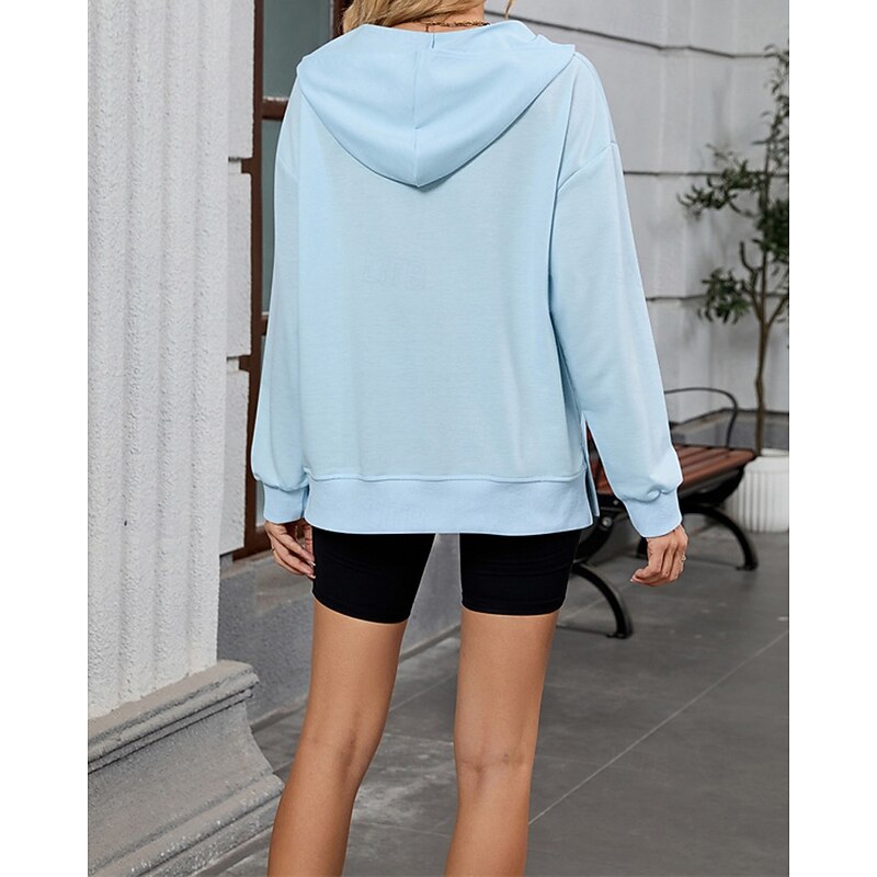 Women's Pullover Hoodie Sweatshirt Plain Streetwear Casual Comfy Long Sleeve Hooded Regular Tops Street Holiday Going out Half Zipper Quarter Zipper Front Pocket Quarter Zip Black Pink Blue Khaki Gray3
