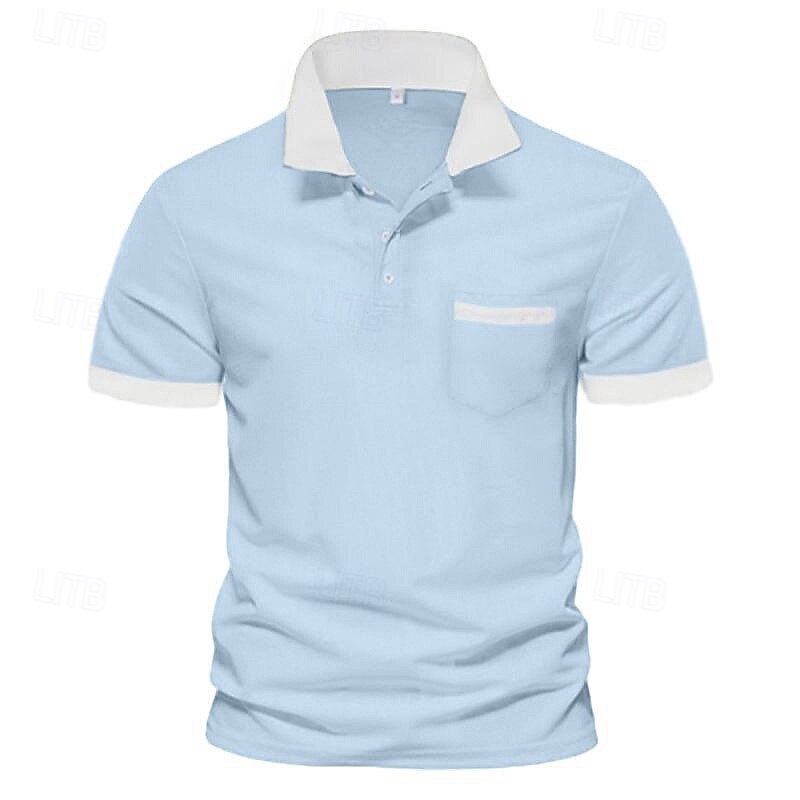 Men's Color Block Golf Shirt Short Sleeve Polo Shirts Lapel Casual Business Sports Holiday Pocket Summer Black White Wine