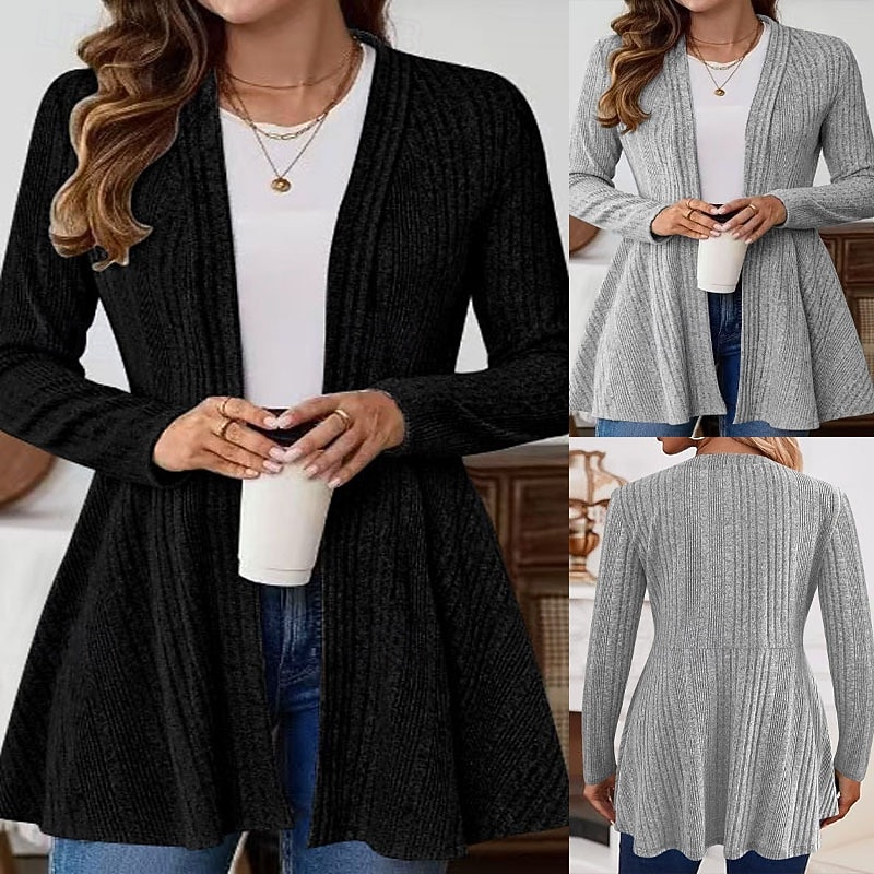 Women's Casual Jacket Breathable Comfortable Oversized Simple Casual Plain Vacation Street Casual Daily Wear Open Front Regular Stand Collar Regular Fit Long Sleeve Outerwear Black Gray Fall Winter