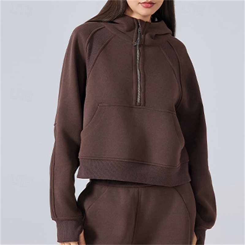 Women's Sport Jacket Windproof Warm Hooded Long Sleeve Sports Solid Color Jacket For Pilates Running Yoga Activewear