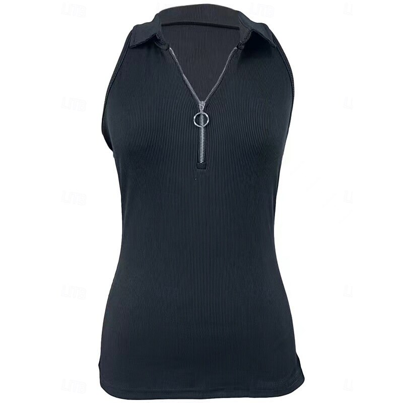Women's Camisole Tank Top Solid Color Modern Casual Sleeveless Shirt Collar Regular Tops Daily Zipper Black Wine Blue Brown Green Summer2