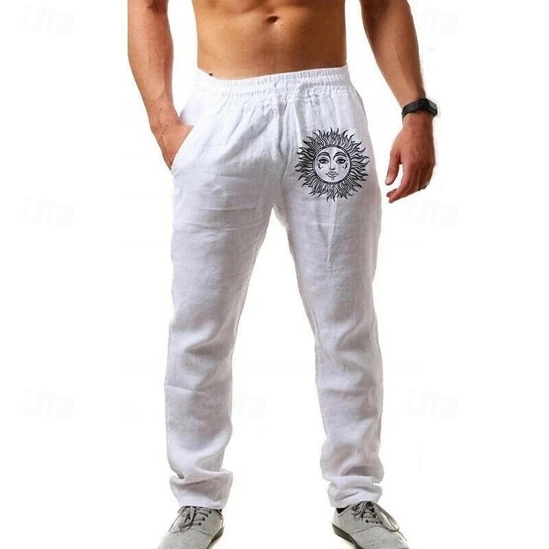 Men's Linen Pants Trousers Baggy Pants Beach Pants Drawstring Pocket Plain Comfort Breathable Full Length Daily Vacation Stylish White Army Green Micro-elastic