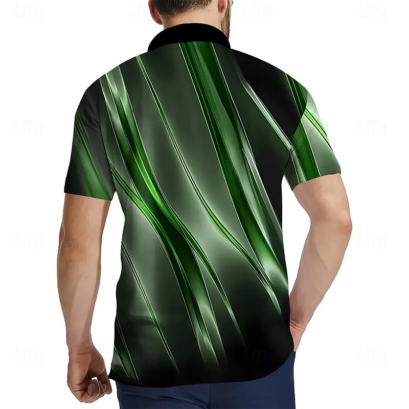Men's Abstract Geometic Zip Polo Short Sleeve Turndown Modern Casual / Sporty Athleisure Casual Daily Zipper 3D Print Summer Green3