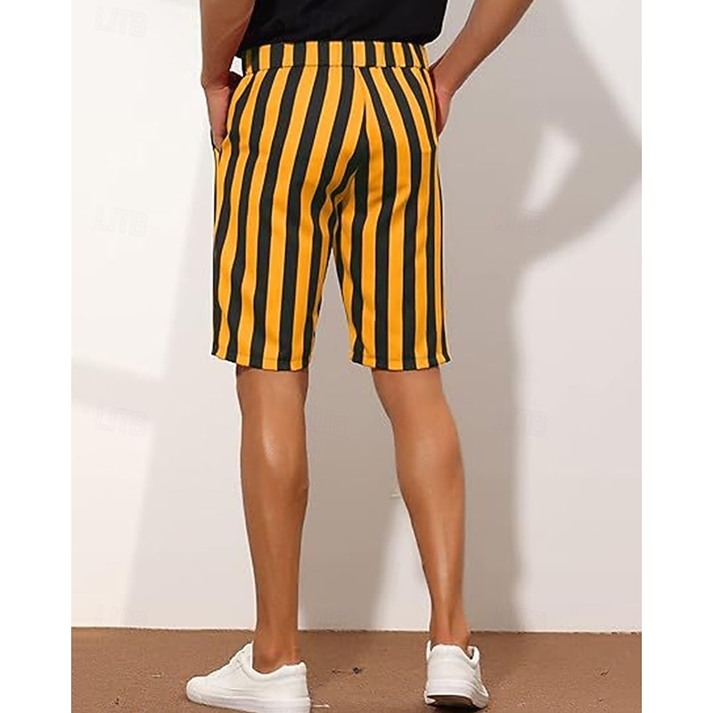 Men's Dress Shorts Burmuda Shorts Work Shorts Pocket Striped Comfort Breathable Short Outdoor Business Fashion Casual Black White2