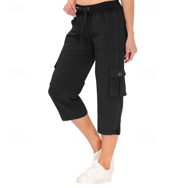 Women's Cargo Pants Capri Pants Slacks Streetwear Casual Calf-Length Natural Plain Pocket Elastic Drawstring Design Comfy Outdoor Vacation Holiday Daily Wear Light Gray Light Brown Light Sky Blue4