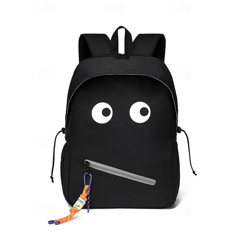 Water-Repellent Black Backpack with Cartoon Eyes for Teens – Stylish Large Capacity School Bag with Multiple Compartments for Middle and High School Students