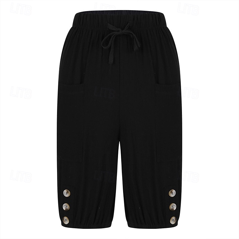 Women's Linen-Inspired Shorts Shorts Streetwear Casual Knee Length Mid Waist Plain Pocket Elastic Drawstring Design Breathability Soft Micro-elastic Vacation Street Daily Wear Wine Depression Green2