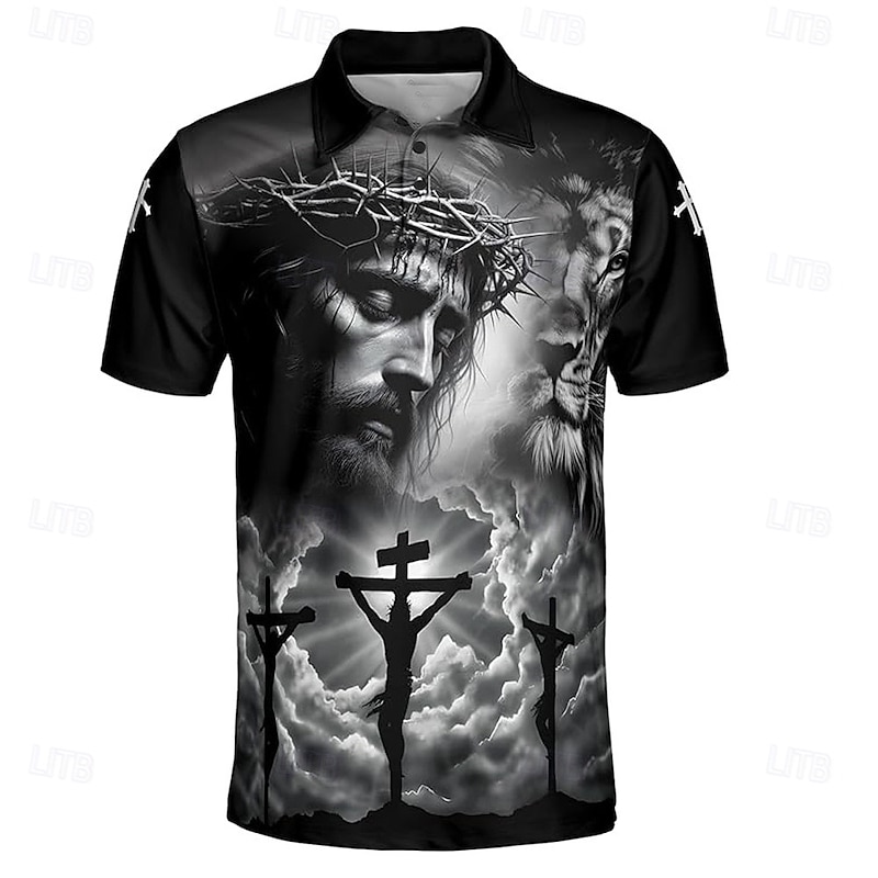 Easter Men's Cross Polo Short Sleeve Polo Shirts Collared Shirts Vintage Daily Wear Festival Outfit 3D Print Summer Spring Fall Black