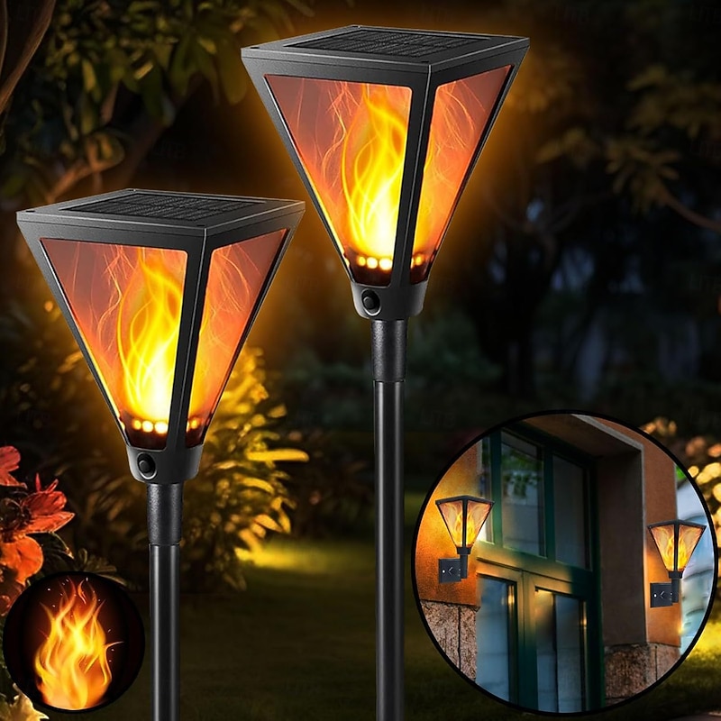 1 Pc outdoor waterproof solar large square flashing flame ground plug light 94 LED Beads garden courtyard lawn path Halloween Christmas wedding atmosphere decoration light landscape light