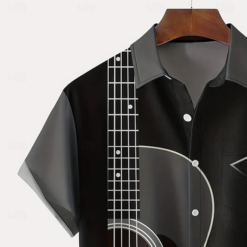 Men's Boardmasters Guitar Musical Instrument Shirt Summer Shirt Button Up Shirt Short Sleeve Fashion Casual Outdoor Vacation Dailywear Summer Spring Turndown 3D Print Collared Shirts Front One Pocket3