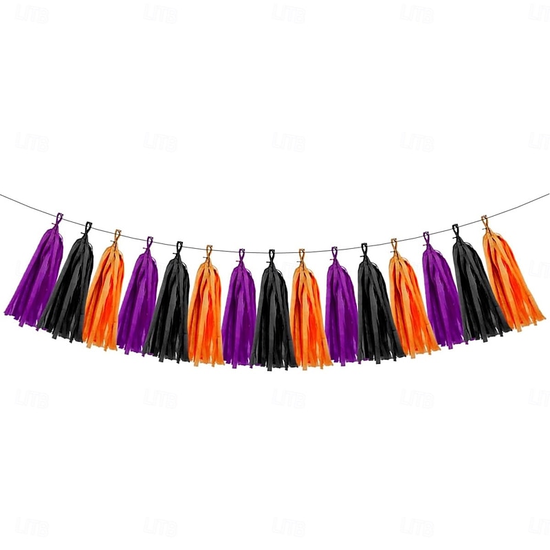 2pcs Halloween Tassel Garland, Black Purple and Orange Mixed Tassels, Perfect for Spooky Festival Party Decorations and Dessert Table Setup4