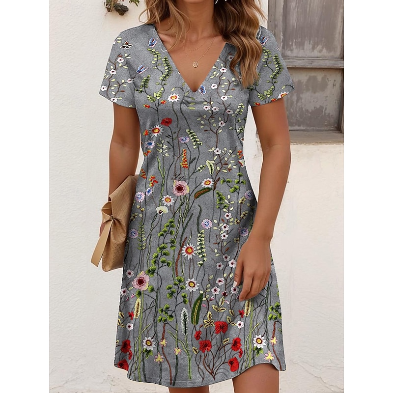 Women's Midi Dress T Shirt Dress Tee Dress Sundress A Line Dress Vacation Casual Beach Going out Beach Regular Fit Floral Graphic Short Sleeve V Neck White Blue Green Dark Blue Summer Spring3