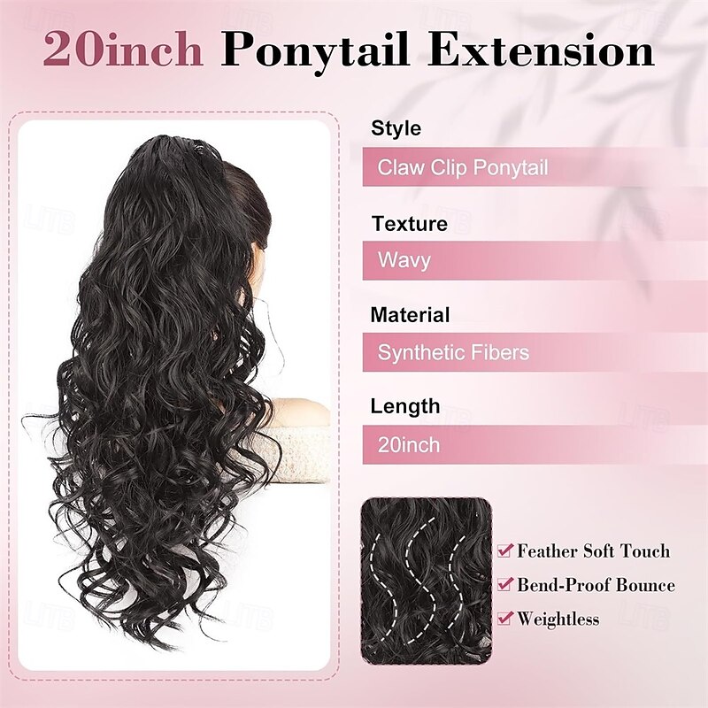 20 Wavy Ponytail Extension Claw Clip Ponytail Hair Extension Natural Synthetic Hairpiece for Women Daily Use3