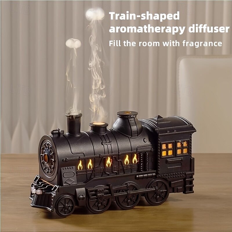 Retro Steam Train Humidifier With Fragrance Tray USB Power Supply Remote Control Operation Evaporative Work Suitable For Coverage Range Of 10-20 Square Meters Equipped With Simulated Flames2