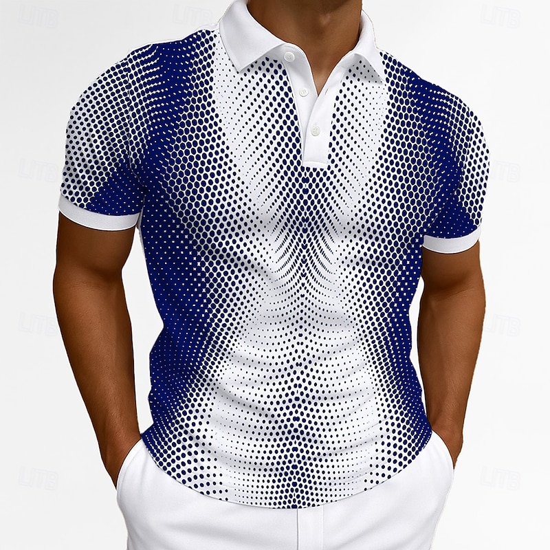 Men's Geometric Polo Short Sleeves Lapel Casual Daily Modern Sports & Outdoor Athleisure Casual Daily Buttons Summer Robin's Egg Blue Black Green