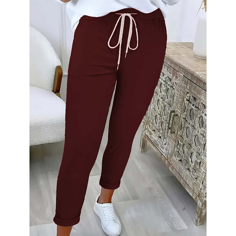 Women's Tights Pajamas Tights Chino Full Length Natural Plain Drawstring Comfortable Stretchy Casual Daily Weekend Dark-Gray Black Wine Dark navy Spring, Fall, Winter, Summer3