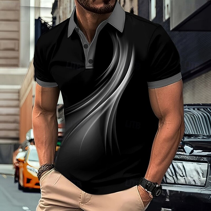 Men's Geometic Line Polo Short Sleeve Polo Shirts Collared Shirts Business Casual Outdoor Athleisure Daily Wear 3D Print Summer Red Blue Purple4