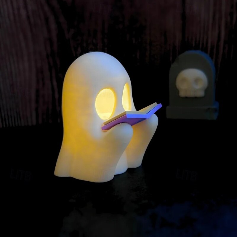 Halloween Read the Ghost Ornament, 3D Printed Ghost Reading Figurine, Spooky Desktop Decoration for Office or Bookshelf Display4