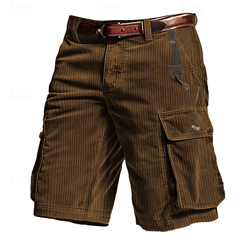 Men's Cargo Shorts Shorts Summer Shorts Corduroy Shorts Multi Pocket Flap Pocket Plain Comfort Wearable Knee Length Outdoor Sport Daily Fashion Casual Black Coffee