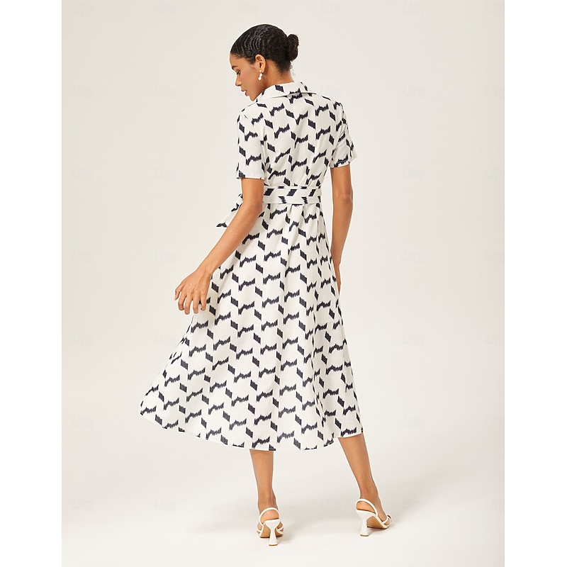 Monochrome Geometric Faux-Linen Dress3