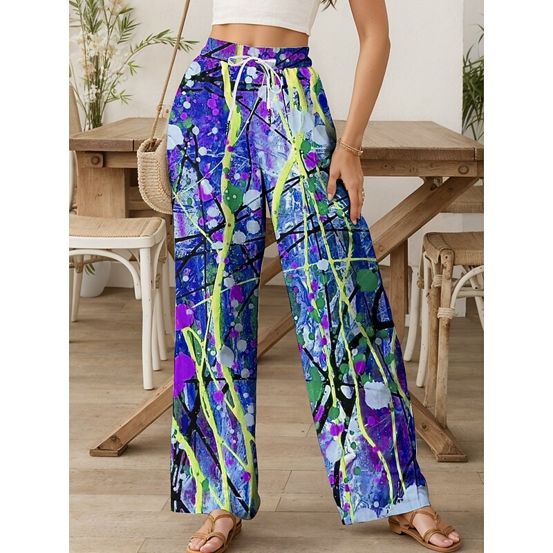 Women's Wide Leg Chinos Baggy Pants Vacation Vintage Fashion Full Length High Waist Graphic Abstract Printing Soft Breathable Micro-elastic Formal Outdoor Vacation carmine Robin's Egg Blue Yellow4