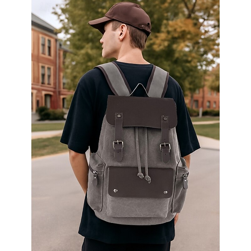 Men's Water-Repellent Canvas Backpack with Leather Accents – Vintage School Rucksack for College, Travel and Daily Commute2