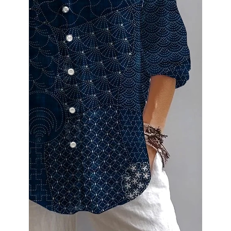 Women's Shirt Button Down Tunic Shirt Collar Long Sleeve Graphic Geometric Paisley Vintage Daily Western Regular Tops Daily Holiday Going out s Maroon Navy Blue Purple Green3