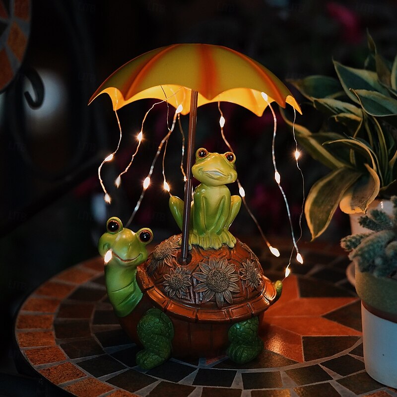 1 Pc Outdoor Waterproof Solar Turtle Carrying Umbrella Frog Decorative Lamp Courtyard Garden Park Lawn Path Resin Statue Lamp Landscape Observation Lights