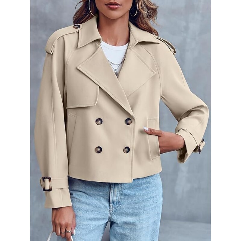 Women's Casual Jacket Comfortable Breathable Zipper Pocket Fashion Casual Plain Vacation Street Casual Daily Wear Single Breasted Short Turndown Regular Fit Long Sleeve Outerwear Black Yellow Khaki2