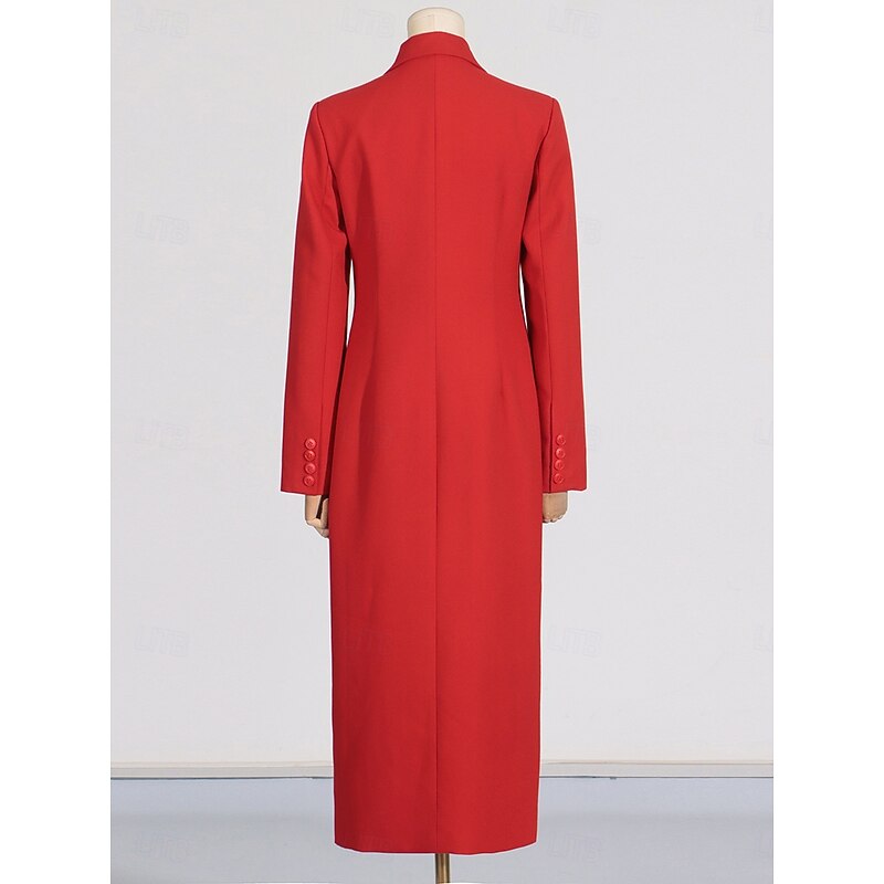 Tuxedo Dress Dress Sheath Formal Wedding Guest Formal Evening Elegant Long Sleeve Tea Length Notched Lapels Double Breasted4