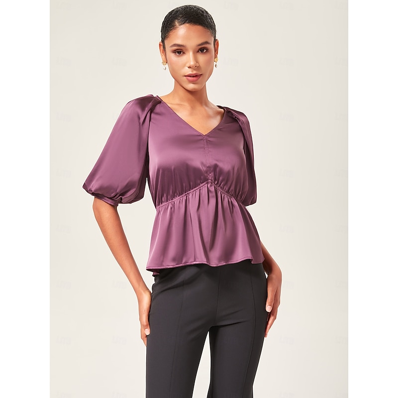 V-Neck Puff Sleeve Peplum Top