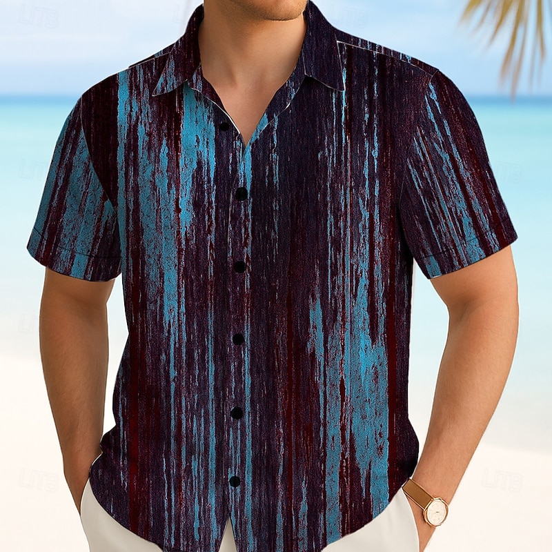 Men's Gradient Line Shirt Summer Shirt Button Up Shirt Short Sleeve Fashion Casual Outdoor Vacation Dailywear Summer Spring Turndown 3D Print Collared Shirts Wine Blue Purple Green4