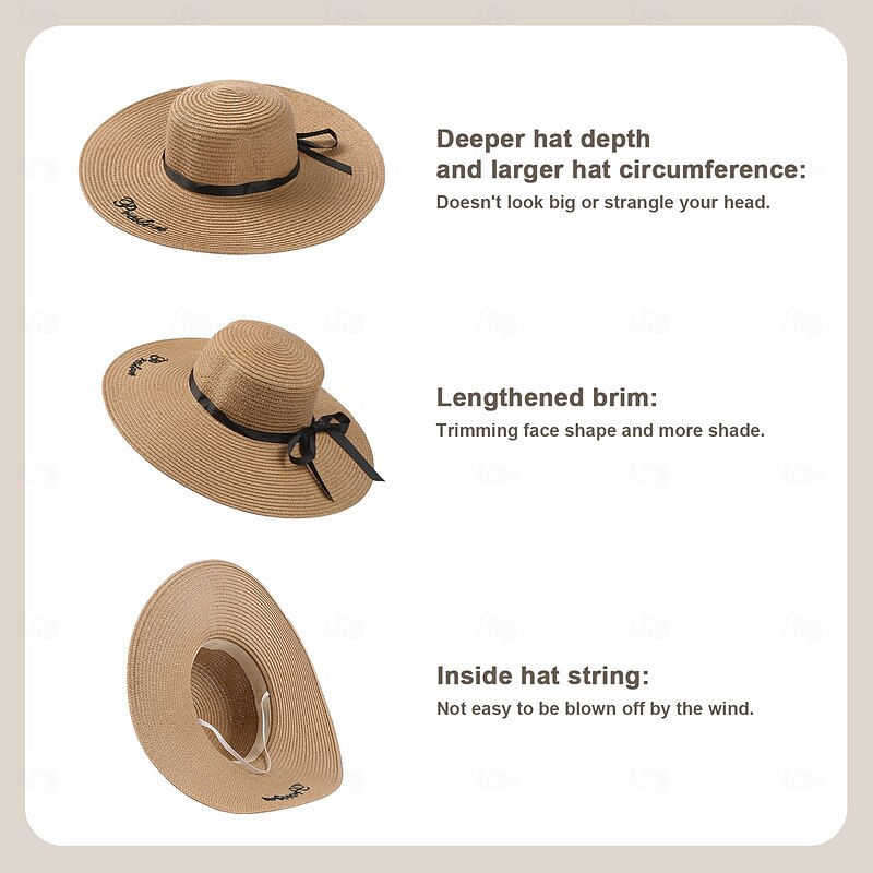 Personalized Embroidered Sun Hat with Custom Name, Foldable Beach Hat for Women, Customizable Vacation Gift for Mom, Wife, Girlfriend, Windproof Wide Brim Hat3