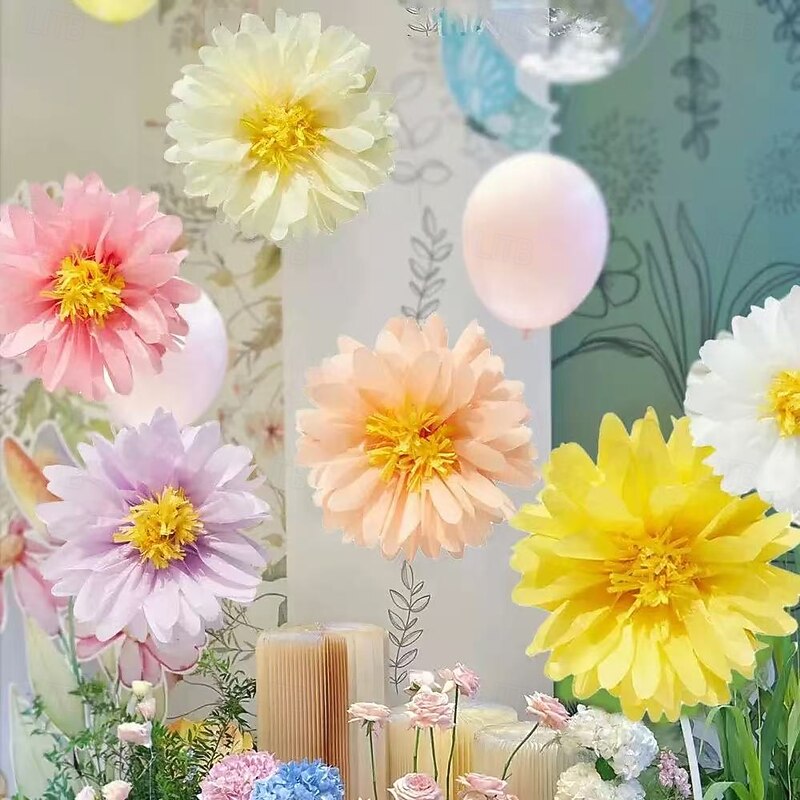 6/12PCS Paper Daisy Flowers for Wedding and Party Decorations, Colorful Spring Wall Hanging Decor for Indoor Outdoor Events, Easter, Graduation, Birthday, and Holiday Celebrations4