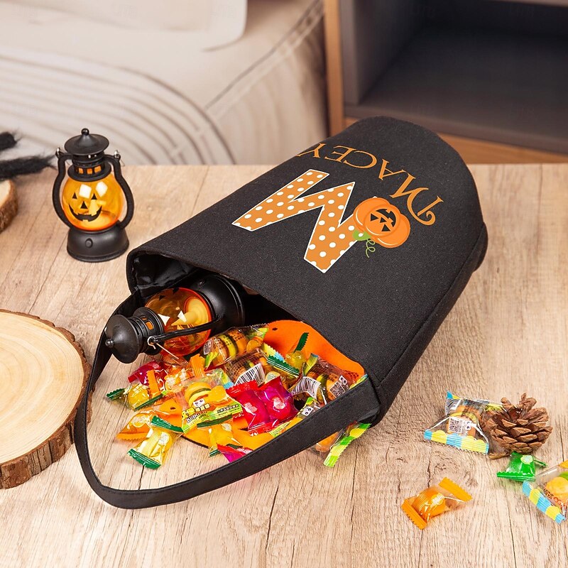Personalized Halloween Treat Bag for Kids, Custom Name & Initial Jute Candy Tote, Durable Witch Trick or Treat Gift Sack, Ins Style Boho Party Bag for Toddler Girl Boys, Kindergarten Must-Have2