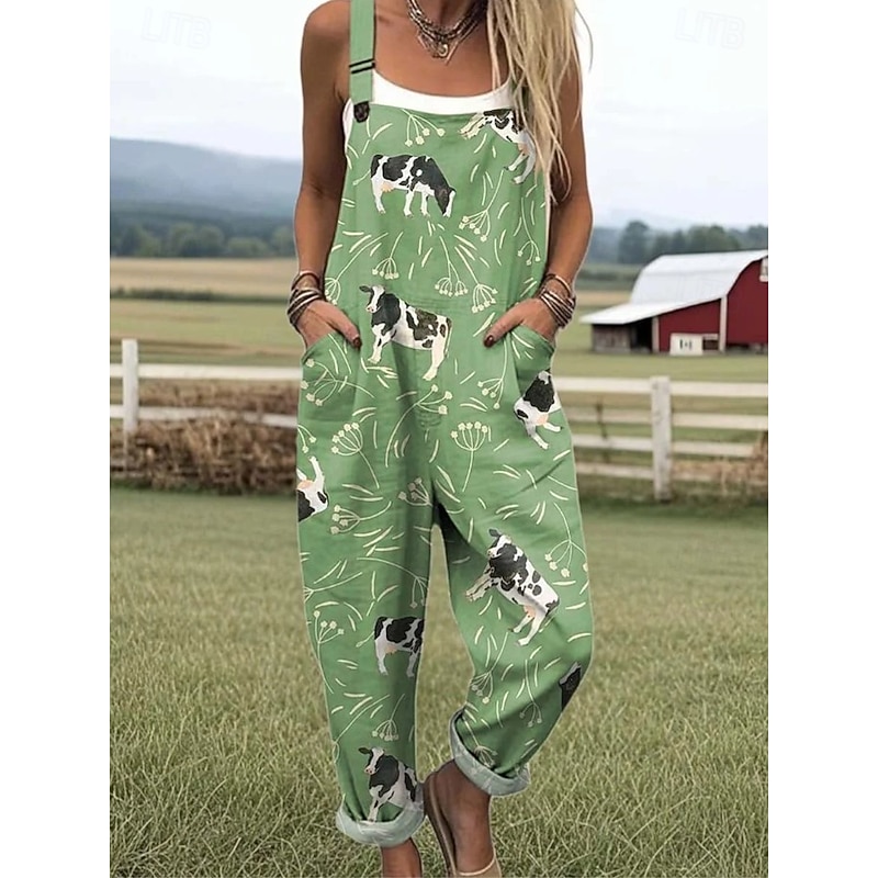 Women's Overall Active Graphic Sleeveless Drawstring Vacation Street Loose Fit White Red Green Summer