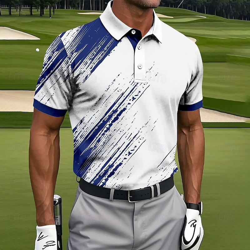 Men's Graphic Sports Polo Shirts Short Sleeve Polo Shirts Collared Shirts Sportswear Casual Athleisure Buttons Summer Black Blue Green